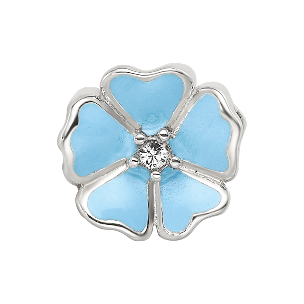 Sterling Silver Reflections Blue Enamel CZ Flower Bead