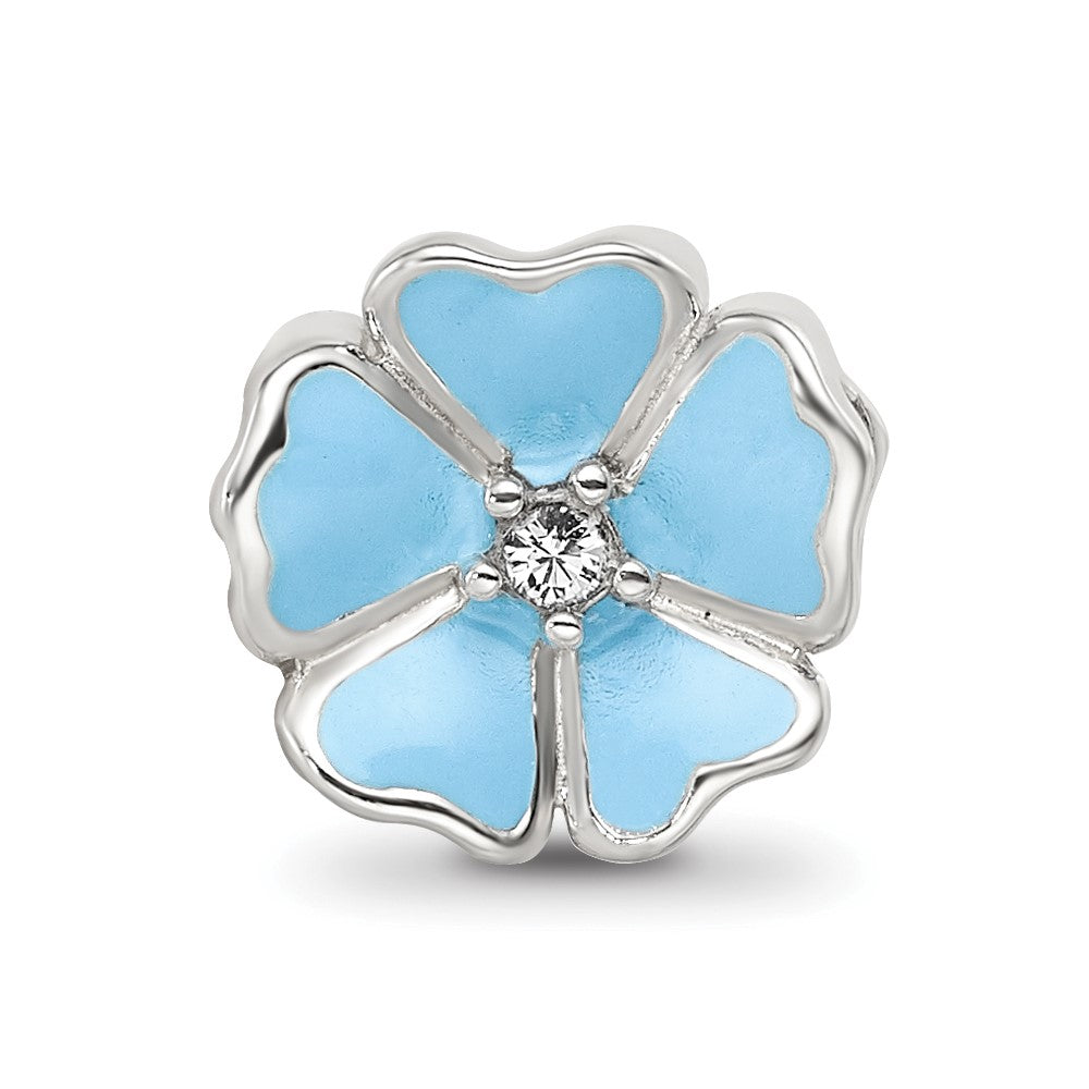 Sterling Silver Reflections Blue Enamel CZ Flower Bead