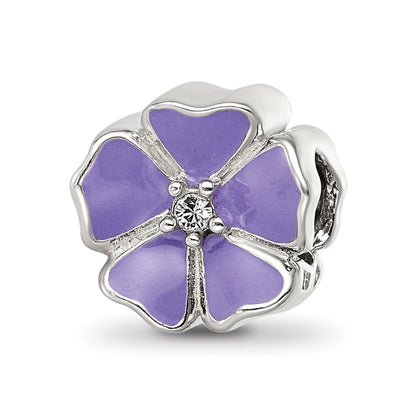 Sterling Silver Reflections Purple Enamel CZ Flower Bead