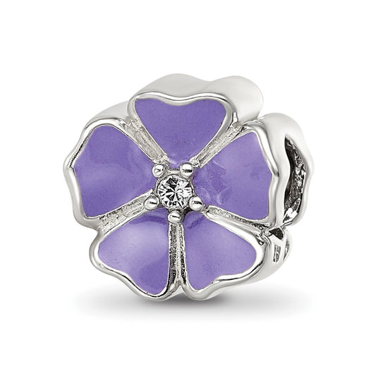 Sterling Silver Reflections Purple Enamel CZ Flower Bead
