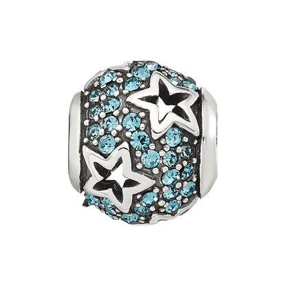 Sterling Silver Reflections Blue CZ Stars Round Bead