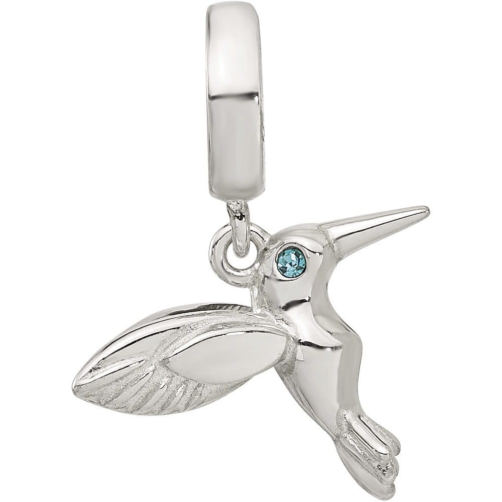Sterling Silver Reflections Blue CZ Hummingbird Dangle Bead