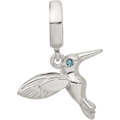 Sterling Silver Reflections Blue CZ Hummingbird Dangle Bead