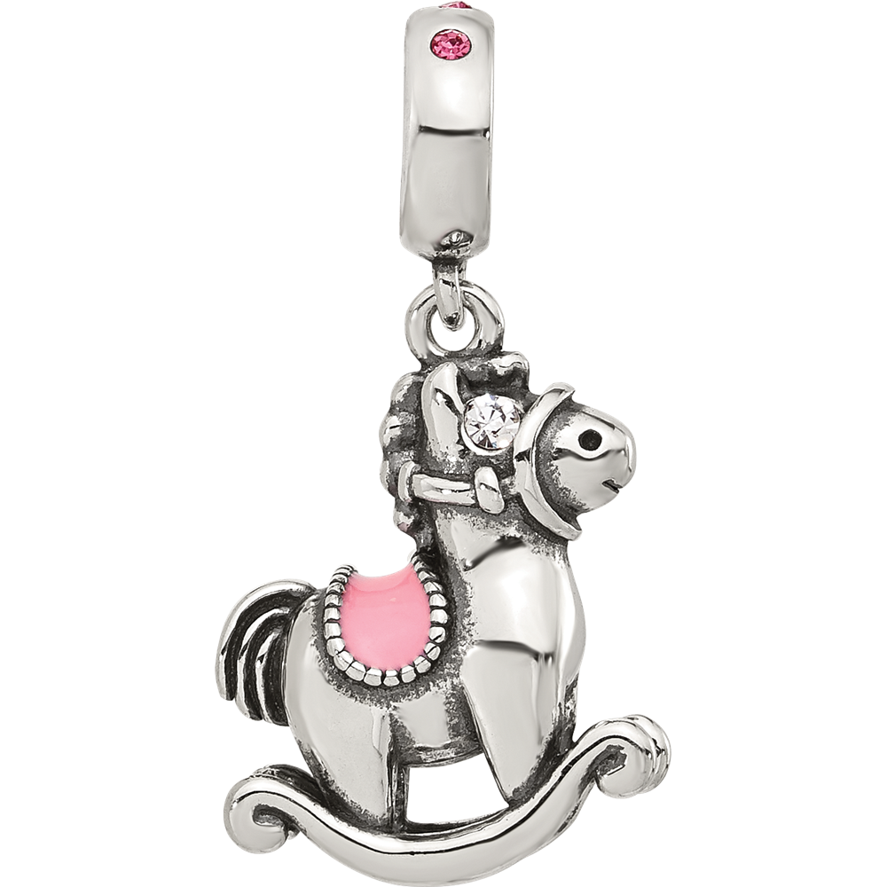 Sterling Silver Reflections CZ & Enamel Rocking Horse Lob Clasp Bead