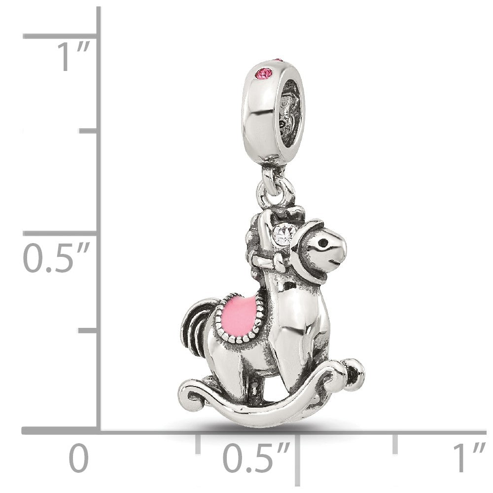 Sterling Silver Reflections CZ & Enamel Rocking Horse Lob Clasp Bead