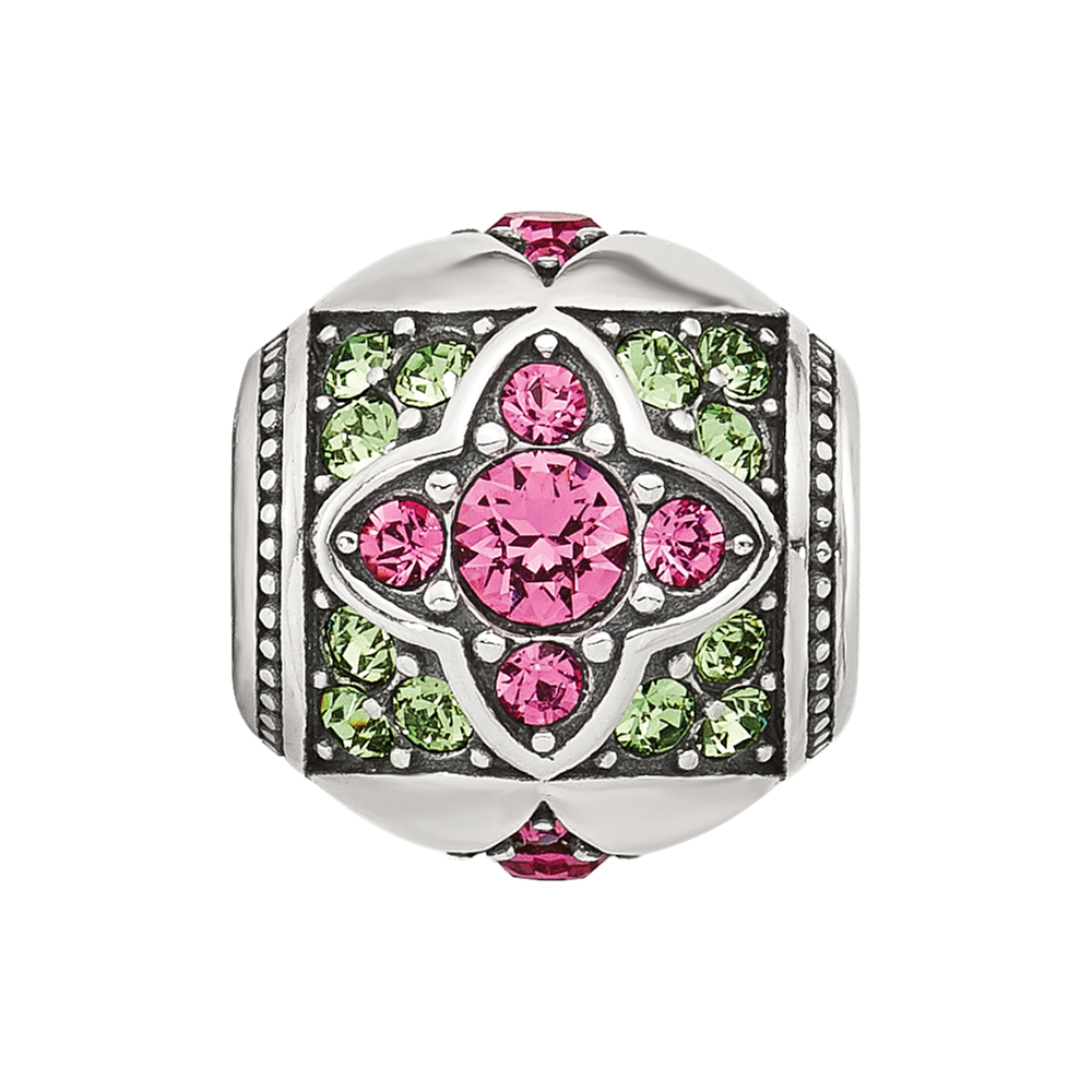 Sterling Silver Reflections Pink and Green CZ Round Bead