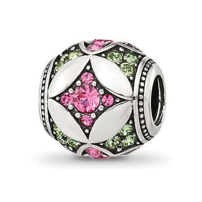 Sterling Silver Reflections Pink and Green CZ Round Bead