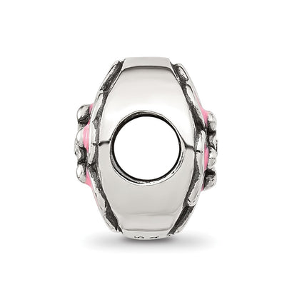 Sterling Silver Reflections Pink Enamel and CZ Flower Bead