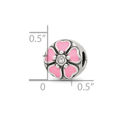 Sterling Silver Reflections Pink Enamel and CZ Flower Bead