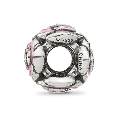 Sterling Silver Reflections Pink Enamel and CZ Floral Bead