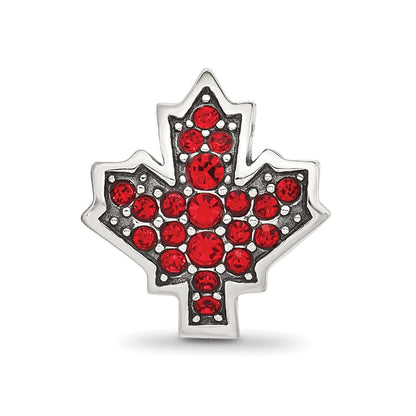 Sterling Silver Reflections Red CZ Maple Leaf Canada Bead