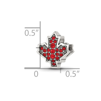 Sterling Silver Reflections Red CZ Maple Leaf Canada Bead