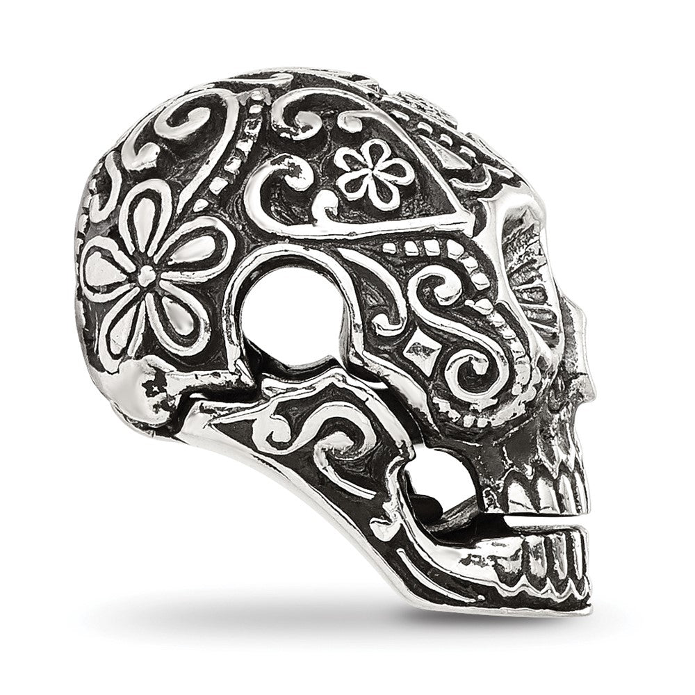 Sterling Silver Reflections Antiqued Mexican Skull Hinged Bead