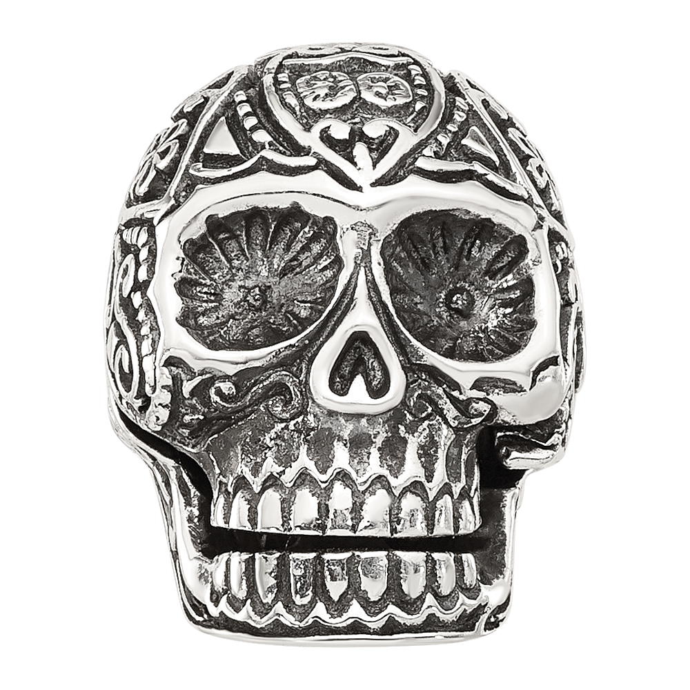 Sterling Silver Reflections Antiqued Mexican Skull Hinged Bead