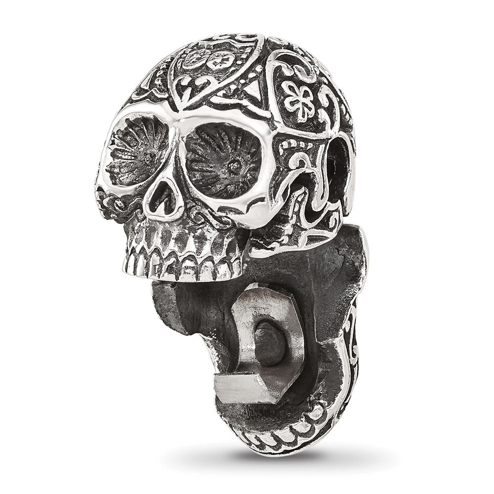 Sterling Silver Reflections Antiqued Mexican Skull Hinged Bead
