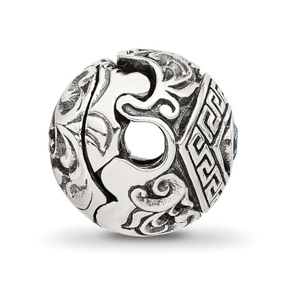 Sterling Silver Reflections Antiqued CZ Nazar Eye Hinged Bead