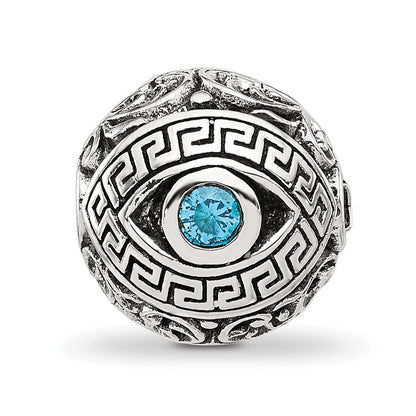 Sterling Silver Reflections Antiqued CZ Nazar Eye Hinged Bead