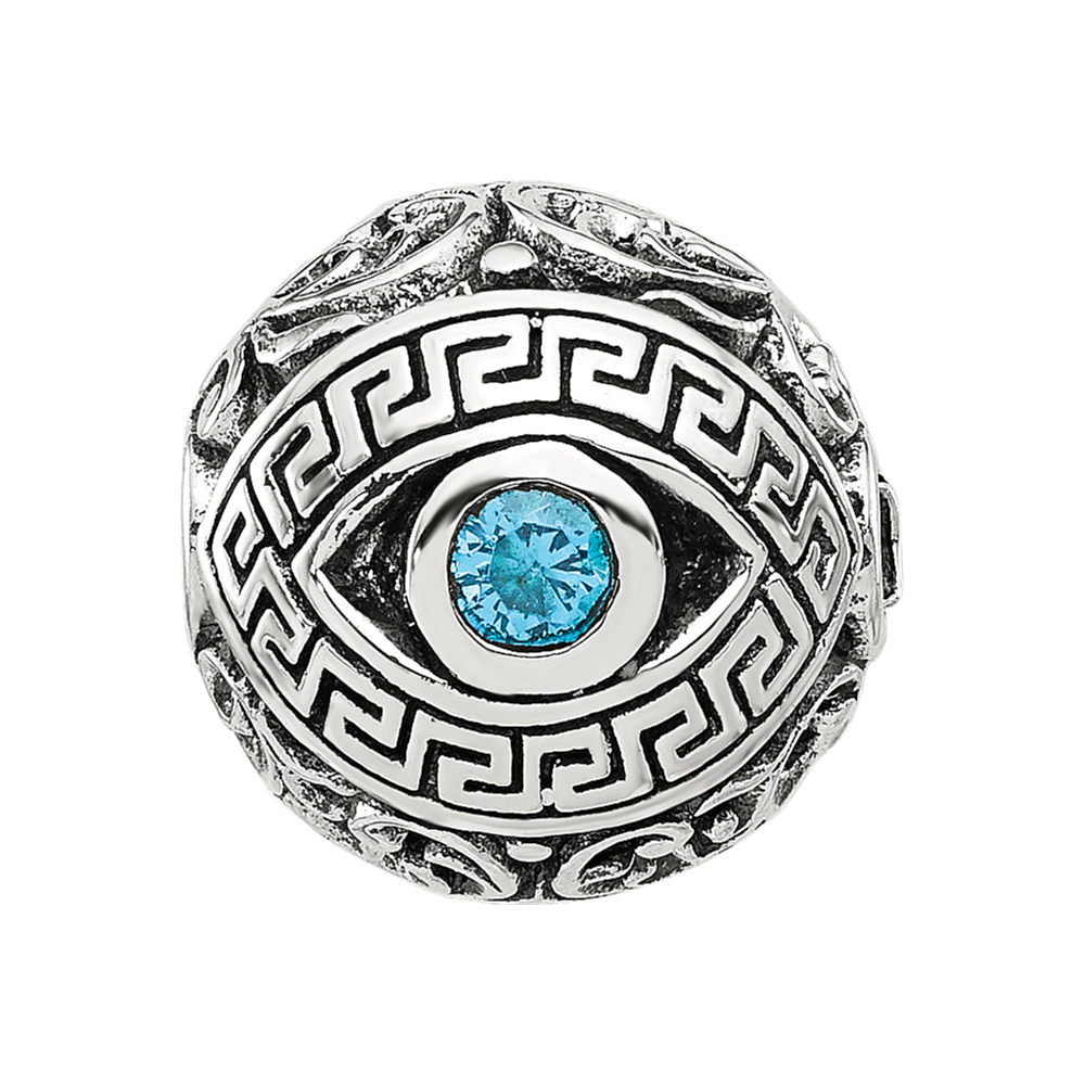 Sterling Silver Reflections Antiqued CZ Nazar Eye Hinged Bead