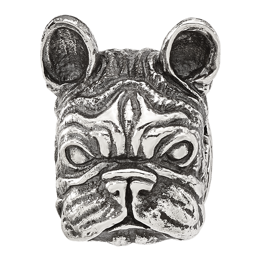 Sterling Silver Reflections Antiqued Bulldog Head Hinged Bead