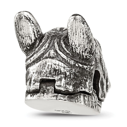 Sterling Silver Reflections Antiqued Bulldog Head Hinged Bead