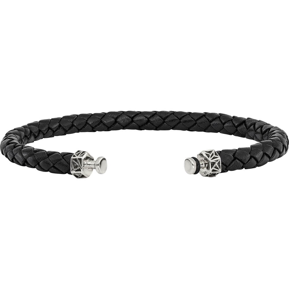 Sterling Silver Reflections 6mm Black Genuine Leather 8.5in Bracelet/Bead not included, sold seperately