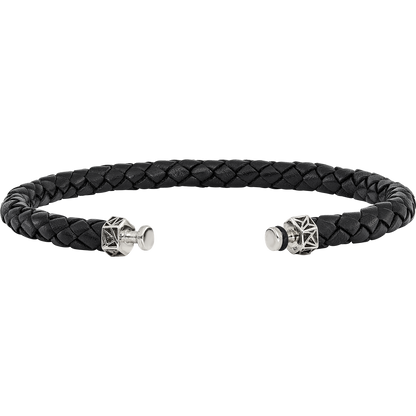 Sterling Silver Reflections 6mm Black Genuine Leather 8in Bracelet/Bead not included, sold seperately