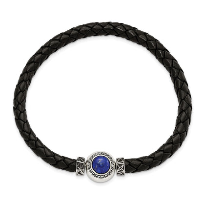 Sterling Silver Reflections 6mm Black Genuine Leather 8.5in Bracelet/Bead not included, sold seperately