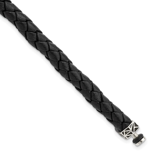 "Sterling Silver Reflections 6mm Black Genuine Leather 8.5in Bracelet/Bead not included, sold seperately"