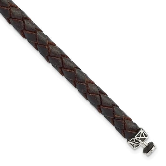 "Sterling Silver Reflections 6mm Brown Gen. Leather 8in Bracelet/Bead not included, sold seperately"