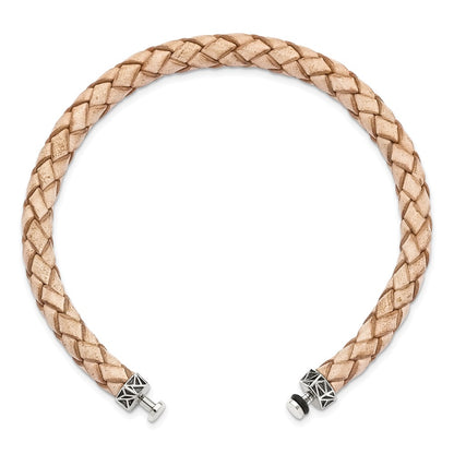 Sterling Silver Reflections 6mm Tan Gen. Leather 8.5in Bracelet/Bead not included, sold seperately