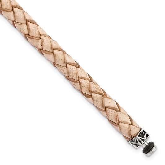 "Sterling Silver Reflections 6mm Tan Gen. Leather 8.5in Bracelet/Bead not included, sold seperately"