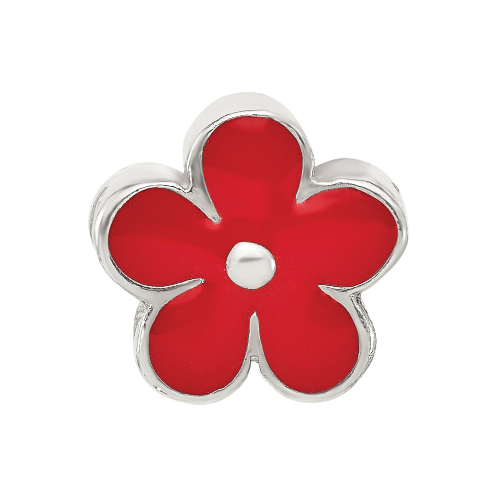 Sterling Silver Reflections Red Enameled Flower Bead