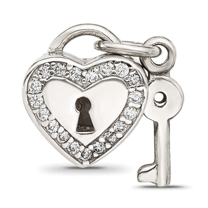 Sterling Silver Reflections CZ Heart Lock with Key Bead