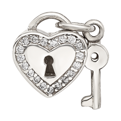 Sterling Silver Reflections CZ Heart Lock with Key Bead