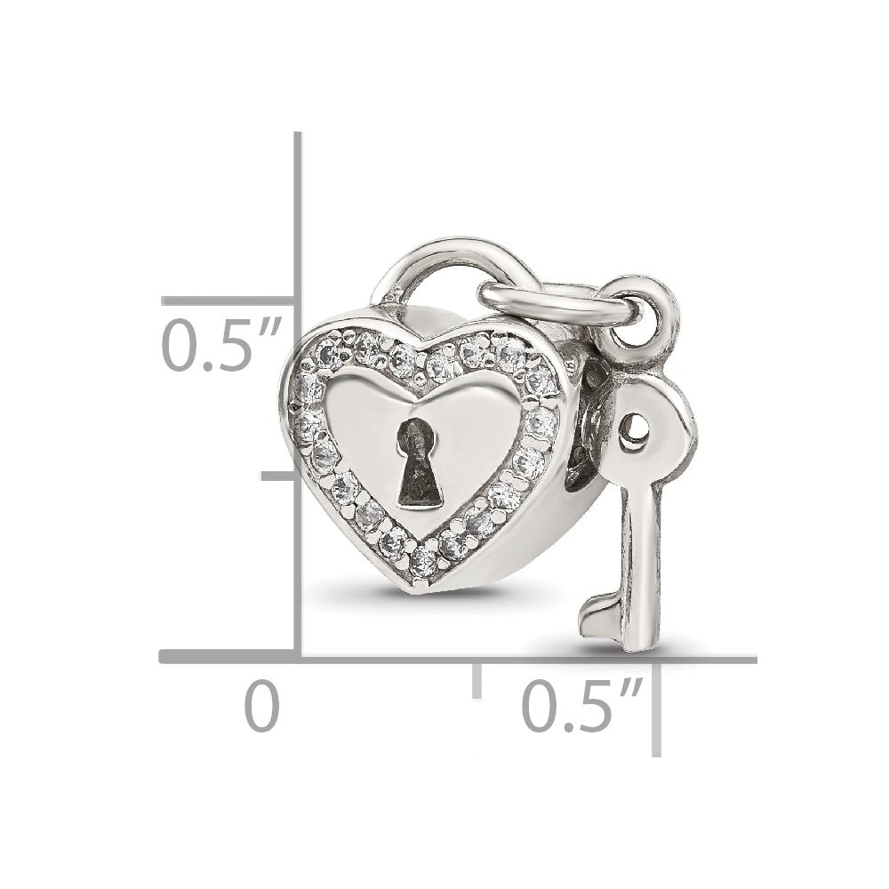 Sterling Silver Reflections CZ Heart Lock with Key Bead