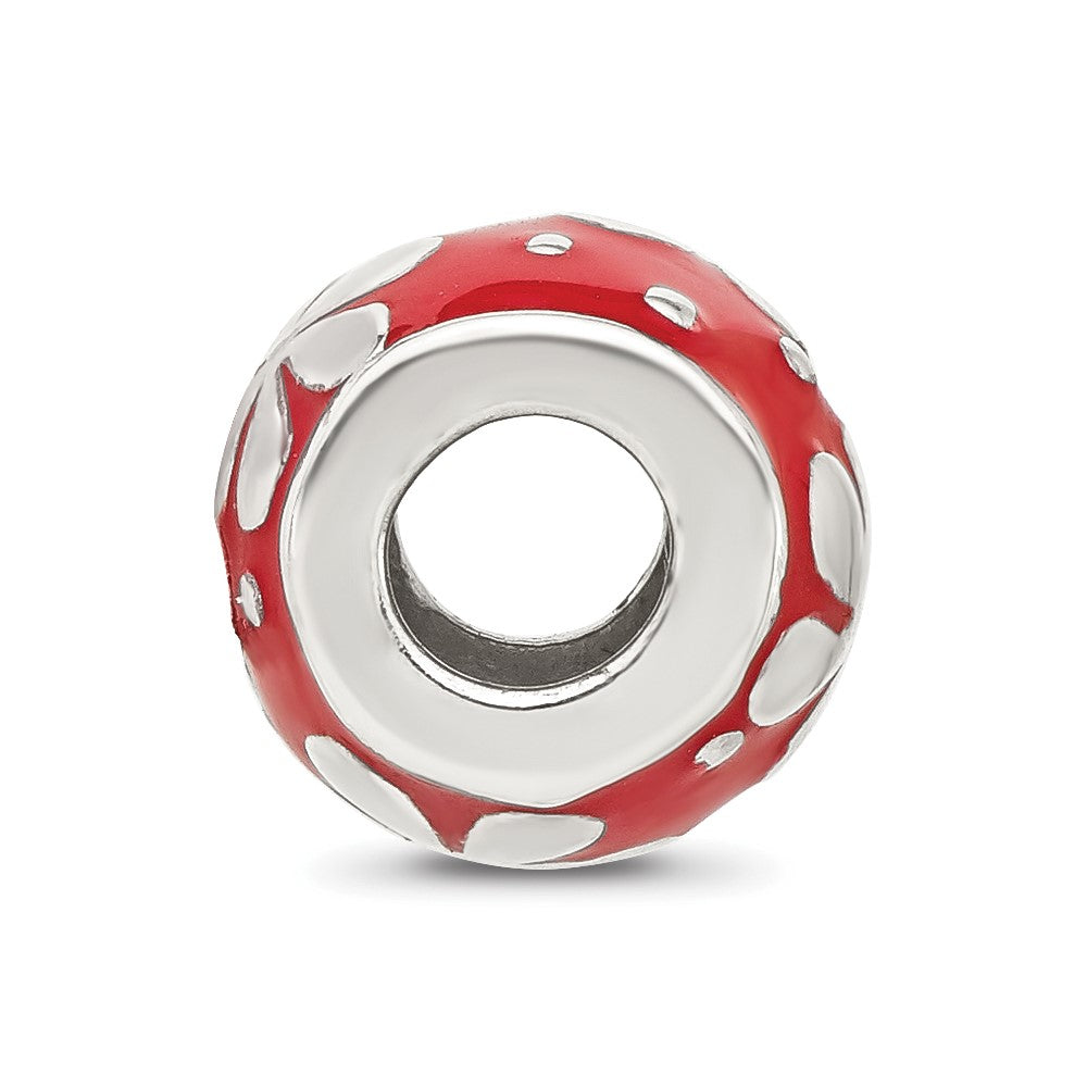 Sterling Silver Reflections Red Enameled Round Floral Bead