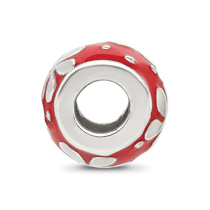 Sterling Silver Reflections Red Enameled Round Floral Bead
