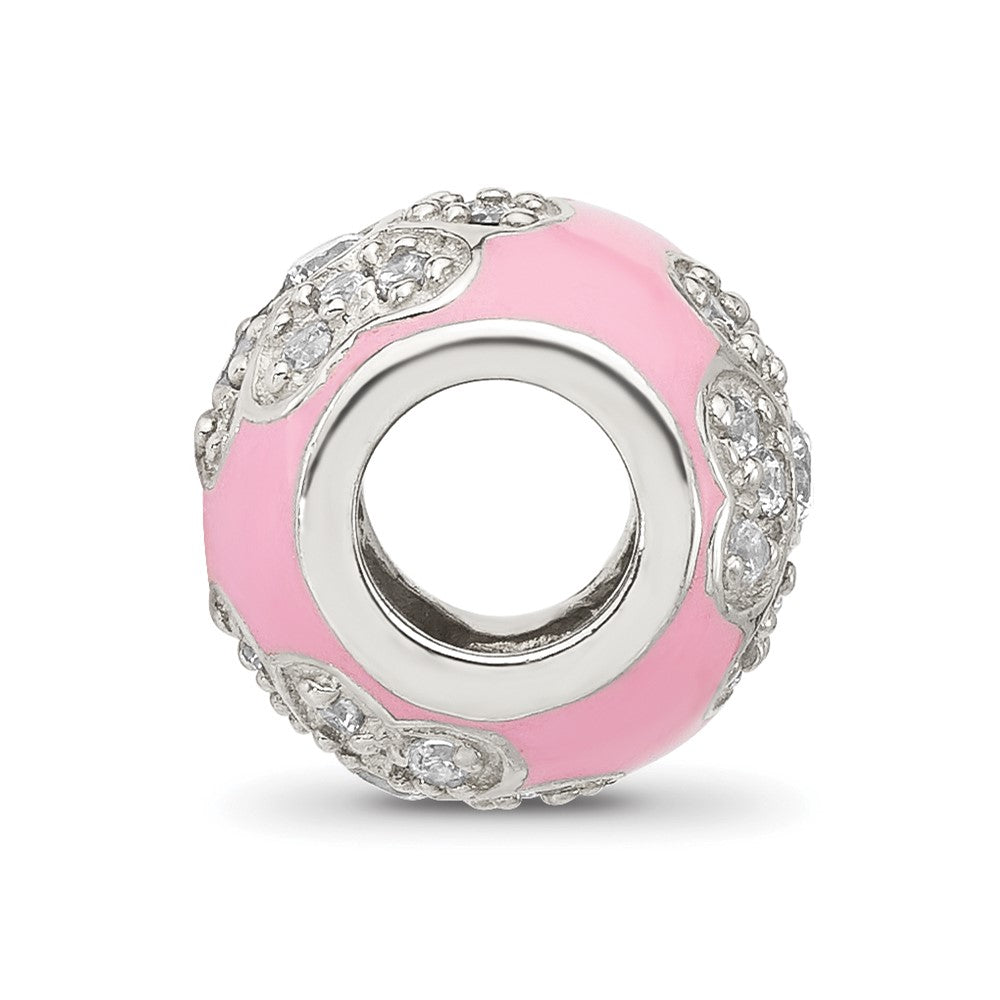 Sterling Silver Reflections CZ Pink Enameled Round Floral Bead