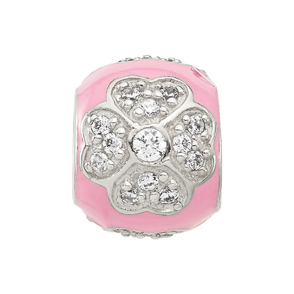 Sterling Silver Reflections CZ Pink Enameled Round Floral Bead