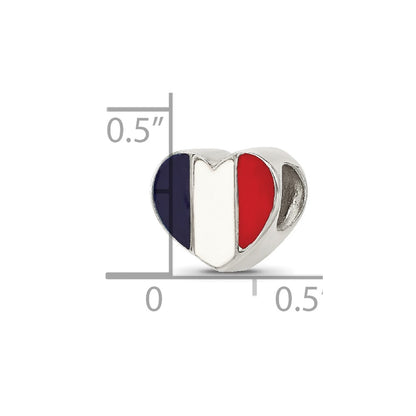 Sterling Silver Reflections French Enameled Flag Heart Shaped Bead