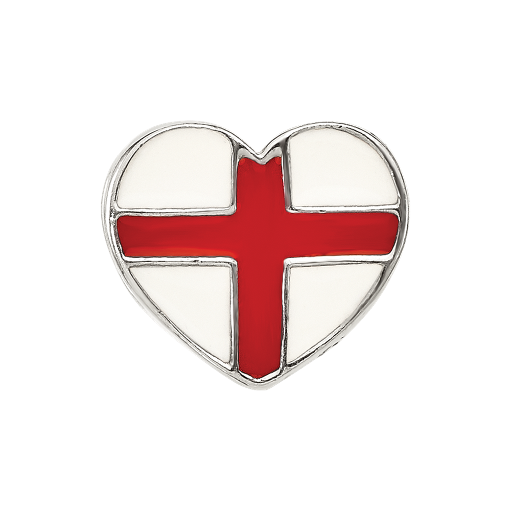 Sterling Silver Reflections Switzerland Enameled Flag Heart Shaped Bead