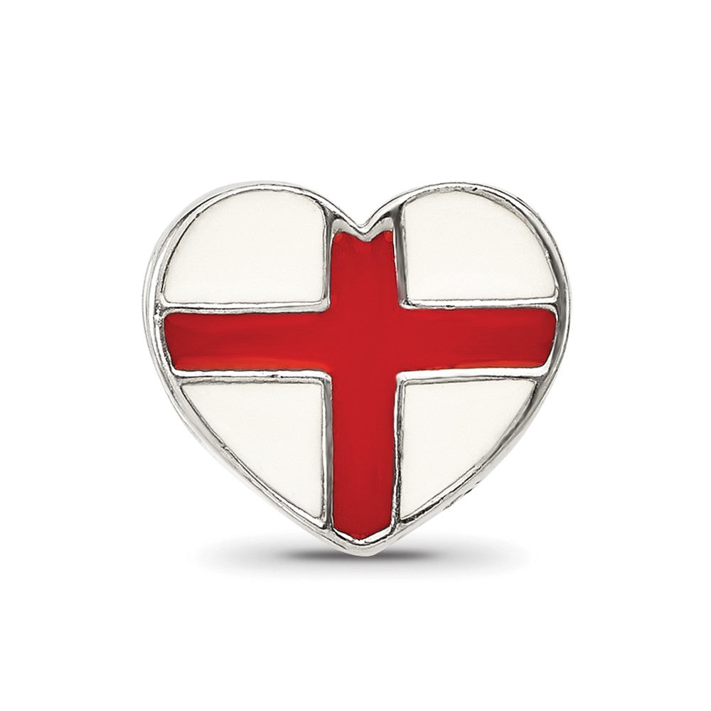 Sterling Silver Reflections Switzerland Enameled Flag Heart Shaped Bead