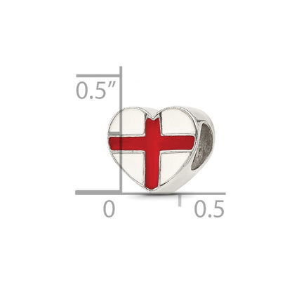 Sterling Silver Reflections Switzerland Enameled Flag Heart Shaped Bead