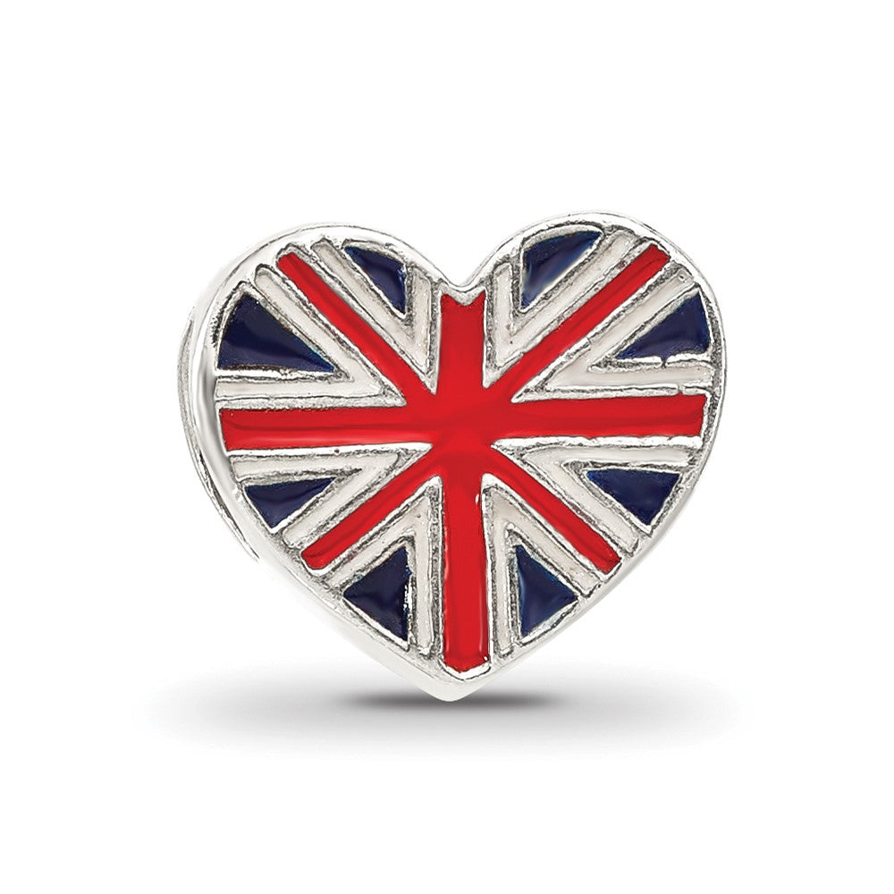 Sterling Silver Reflections United Kingdom Enamel Flag Heart Shaped Bead