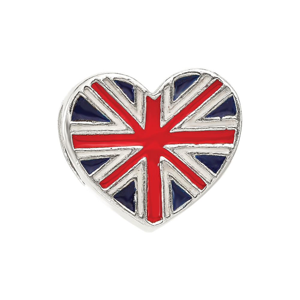 Sterling Silver Reflections United Kingdom Enamel Flag Heart Shaped Bead