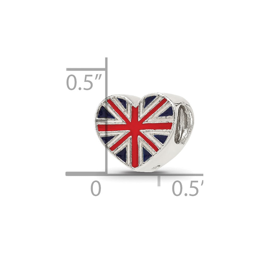 Sterling Silver Reflections United Kingdom Enamel Flag Heart Shaped Bead