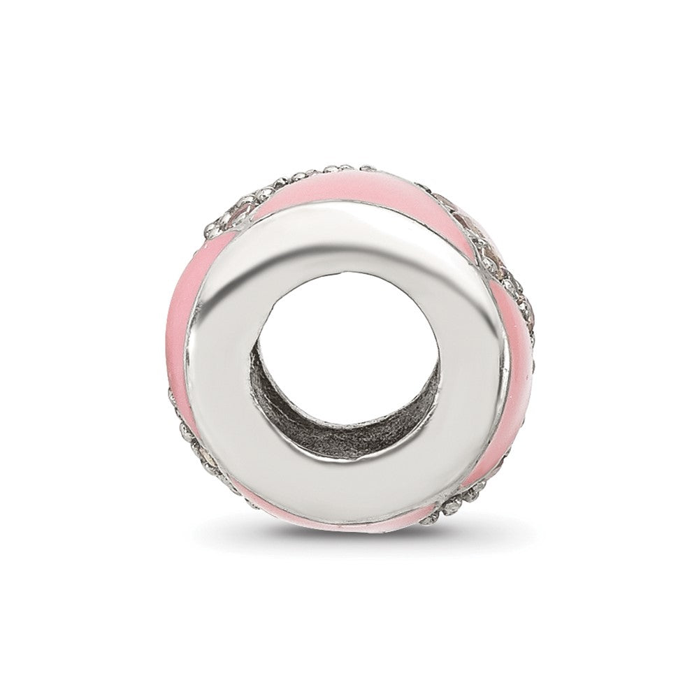 Sterling Silver Reflections Pink Enamel with CZ Design Bead