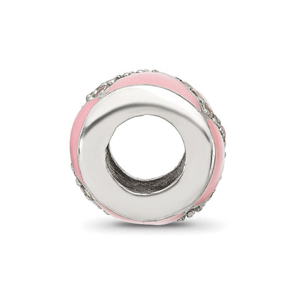 Sterling Silver Reflections Pink Enamel with CZ Design Bead