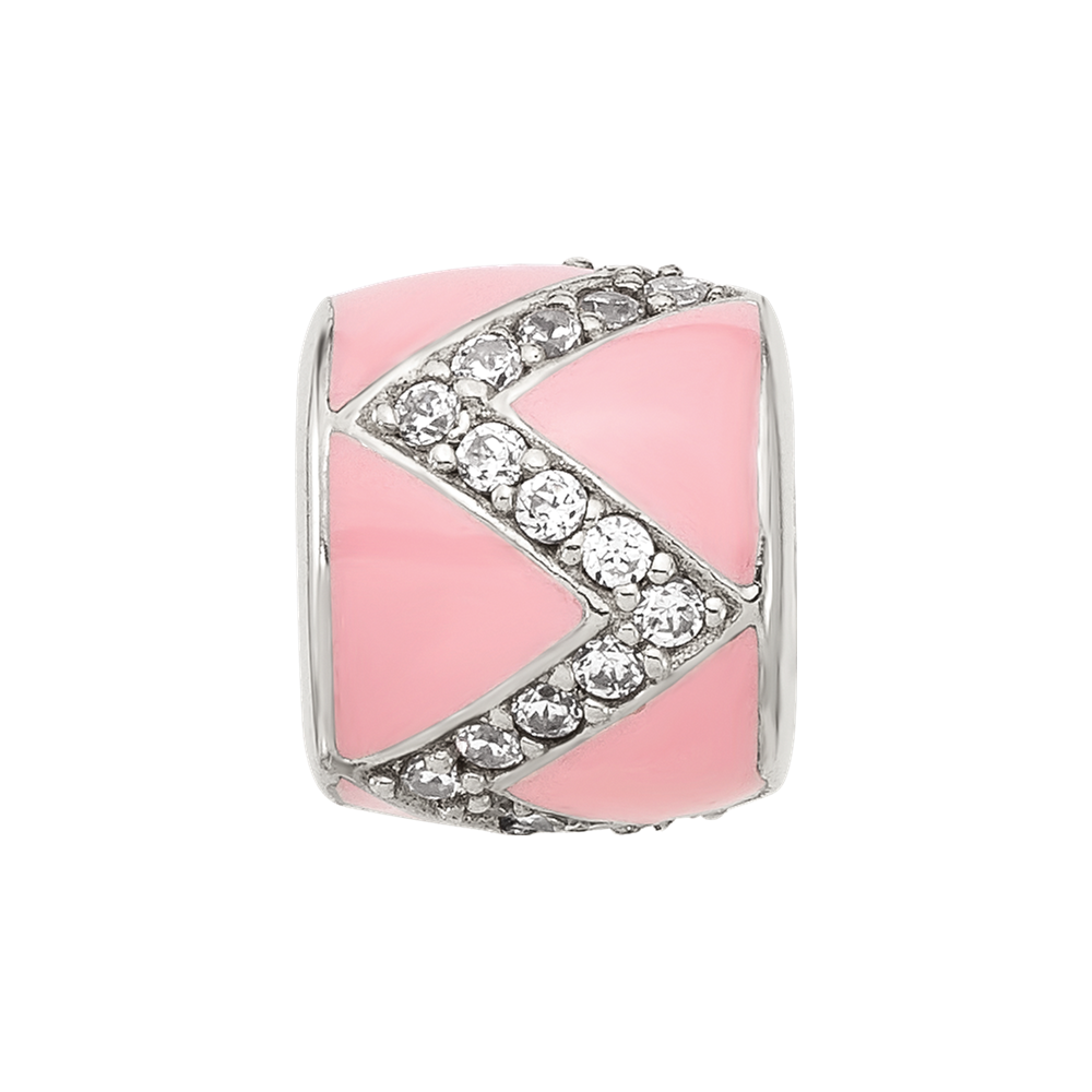 Sterling Silver Reflections Pink Enamel with CZ Design Bead