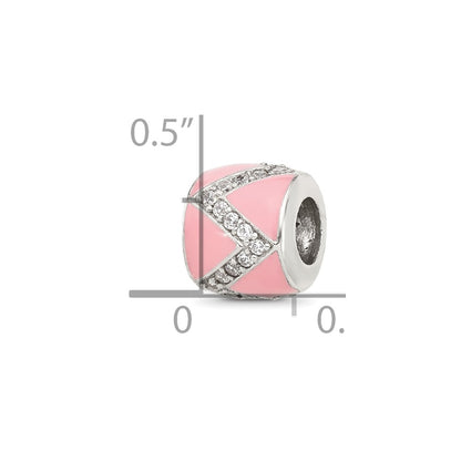 Sterling Silver Reflections Pink Enamel with CZ Design Bead